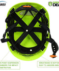 Interior view of 3 In 1 Safety Helmet Kit With Visor And Ear Muffs For All Day Comfort, showing six-point suspension.