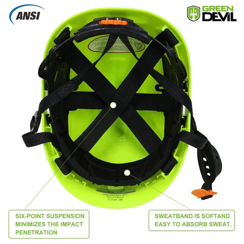 Interior view of 3 In 1 Safety Helmet Kit With Visor And Ear Muffs For All Day Comfort, showing six-point suspension.