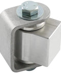 Hella Slick Opening Heavy Weld On Gate Hinge With Aluminum Body For Commercial Fences Horizontal Adjustments Easy Care Sealed Bearings Rock Solid Frame One Unit Made In Usa Tight Fit Guaranteed close-up view of aluminum gate hinge with sealed bearings.