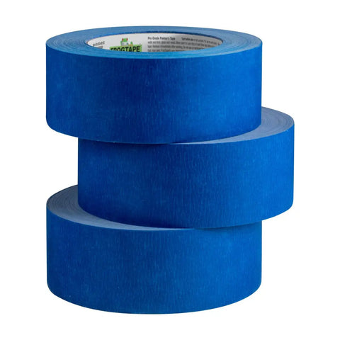 Stack of Blue Painters Tape With PaintBlock For Sharp Lines, 2 Inch Wide Painter Tape, Medium Adhesion, Blue, 18 Rolls In Contractor Case