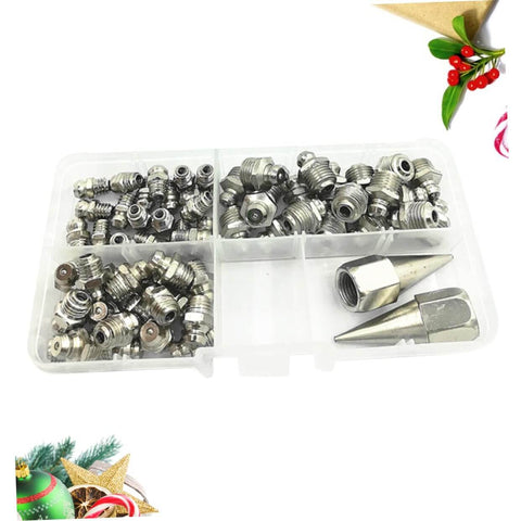 One Stop Grease Fitting Kit With Assorted Nozzles And Grease Gun Attachments For Bearings And Recessed Fittings in case