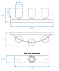 Dimension diagram of Modern Snazzy Bathroom Vanity Light Fixture With Globe Shades In Brushed Nickel Or Oil Rubbed Bronze 3 Light Bar