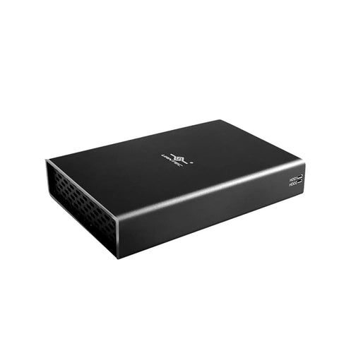 Slick Plug And Play Dual Bay 2.5 Inch SATA SSD HDD RAID Enclosure With Rock Solid USB 3.0 External Storage Housing For Blazing Data Transfers And Simple Raid Zero One Setup In Black, showing sleek black design.