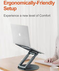 Telescopic Laptop Stand For Desk With 360 Degree Swivel Base Sit To Stand Height Adjustable Portable Riser in use with MacBook Pro