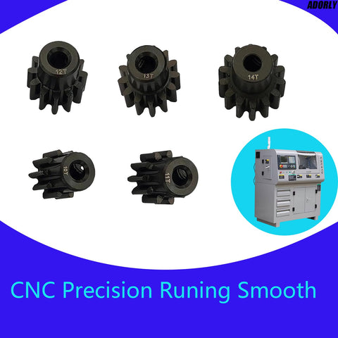 Steel 32P Pinion Gear Set 3.175mm Shaft One Eighth Inch 10T 11T 12T 13T 14T For Redcat Blackout Xte Pro Xbe Pro Sc Pro Volcano Epx Dukono RC Cars Upgrade Pack Beefed Up Performance displayed with CNC machine