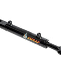 Hydraulic cylinder, 2 in bore, 18 in stroke, welded tang ends, black with Amrap logo