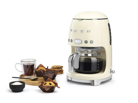 Retro Fifties Style Drip Coffee Maker With 10 Cup Glass Carafe, Auto Start, No Fuss Keep Warm Plate, And Two Brew Strengths, Cream Finish