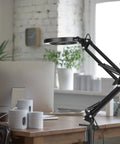 LED Magnifier Desk Lamp With Stand Three Color Modes And Stepless Dimming 5 Diopter Glass Lens Adjustable Swivel Arm on desk