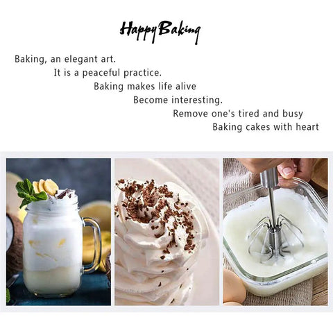 Stainless Steel Hand Push Rotary Whisk Blender Semi Automatic Kitchen Tool For Beating Eggs, Whipping Milk, Frothing Cream