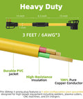 Kickass Heavy Duty 50 Amp NEMA 6-50P To Dual 6-50R Y Splitter Adapter Cord For Welders And EV Chargers, 3ft 6AWG pure copper.
