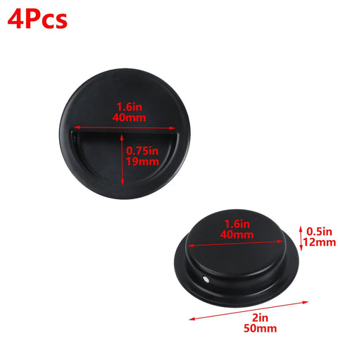 Round Hidden Concealed Door Pulls Flush Pocket Door Handles in Stainless Steel Matte Black 50mm Diameter 4 Pack