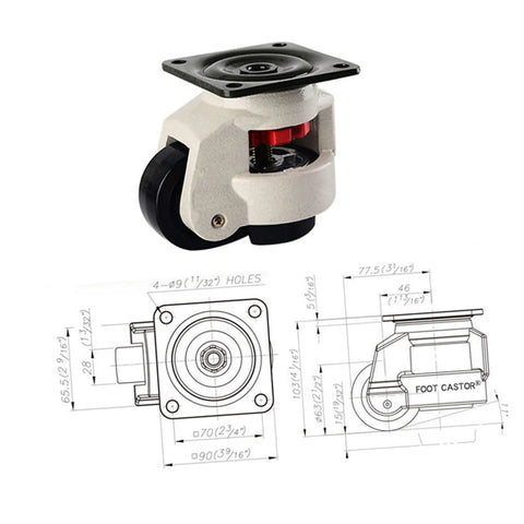 Heavy Duty 500kg Single Wheel Leveling Casters Beefy Four Pack for Workbenches and Industrial Equipment Easily Move and Level Heavy Gear With Adjustable Height Transport Wheels, single caster with black wheel and metal mounting plate