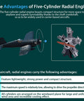 Hands-On 1:6 Five-Cylinder Radial Aircraft Engine Model Kit Premium Metal DIY Electric Engine With 250+ Parts Build Your Own Realistic Airplane Engine For Science Education And Teens, five-cylinder engine display