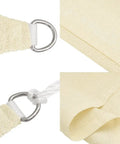 Close-up of Sun Shade Sail 10x20 Cream Rectangle Canopy Cover showing HDPE fabric and stainless steel D rings for easy setup.