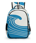 Unisex Minimal Wave Art Backpack In Cobalt Blue with large capacity, polyester build, and wave art print front view