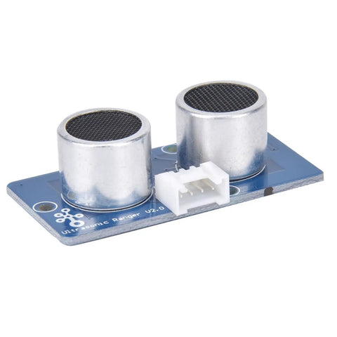 Ultrasonic Sensor Module For Robots 3.3V To 5V Grove Plug And Play 400 Cm Range 1 Cm Accuracy Low 15mA Draw Industrial Bot Part For TETRIX FTC FRC FIRST WRO And Other World Bots, blue board with two silver ultrasonic transducers