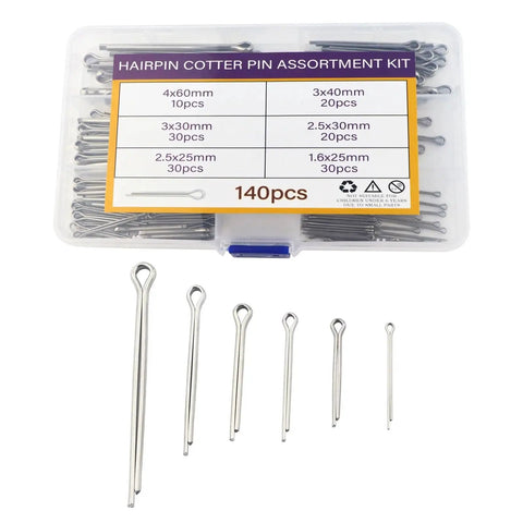 Heavy Duty Stainless Steel Cotter Pin Kit Assortment 280 560 840 Pieces For Trailer Hitches Lawn Mowers And Automotive Projects R Clip Hairpin Pins For Fast Secure Bolts And Pins Durable And Versatile. Various sizes shown.