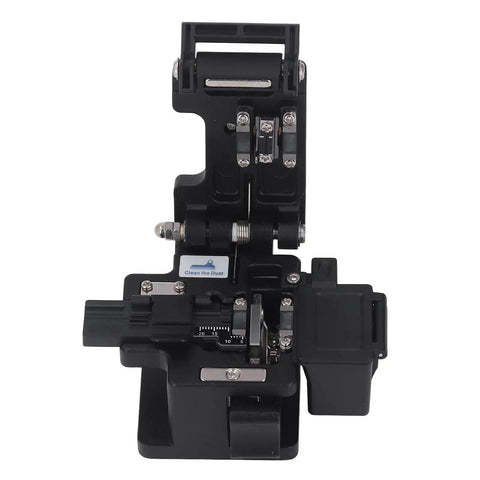 Heavy-Duty Optical Fiber Cleaver Machine With Precise 0.5 Degree Cutting Angle, sleek black design, compact for professional splicing.