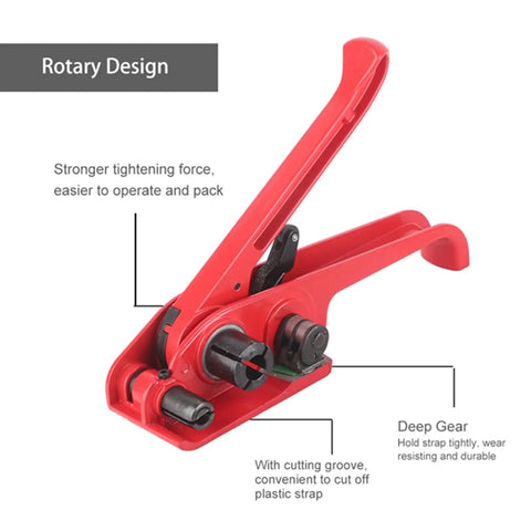 Heavy Duty Manual Plastic Strap Tensioner Sealer Kit For PP PET Straps, Hand Strapping Tool Set showing rotary design and features