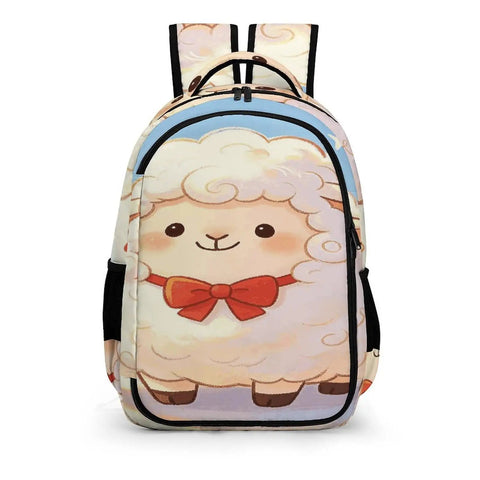 Star Spangled Lamb Print Unisex Backpack With Large Capacity Roomy Daypack front view, durable polyester with lamb design