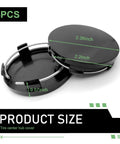 4 Pack Universal Wheel Center Caps 60mm Outer Diameter 56mm Inner Diameter ABS Plastic With Stainless Steel Ring Snap In No Fuss Rustproof Dustproof Hub Covers For Rims Black, shown in size detail
