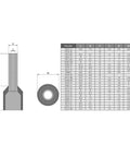 Heavy Duty 250 Pack Of Preinsulated Copper Wire Ferrule Connectors For Quick Plug And Play Electrical Jobs Featuring Slick Crimp Terminals Upgraded For Ve1012 Wires dimensions chart with specifications.