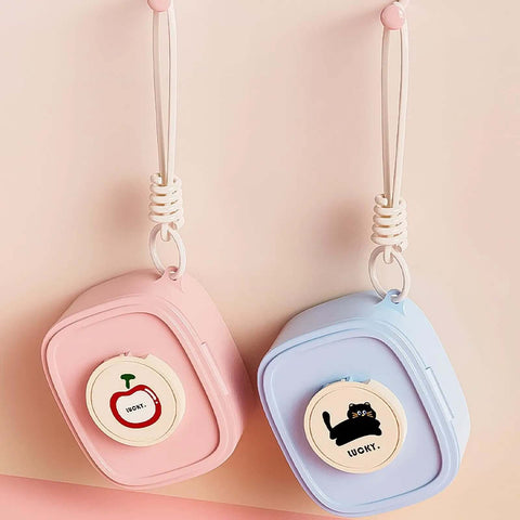 Badass Hella Tough Shockproof EDC Case For Bluetooth Headphones in pink and blue with cute designs, featuring hanging clips.