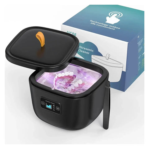 No Sweat Ultrasonic Cleaner For Jewelry Watches And Dentures High Frequency Automatic Bubble Wash Machine In Matte Black with visible cleaning process.
