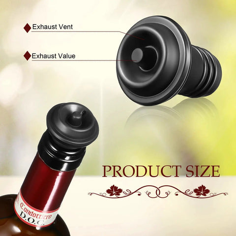 Close-up of black silicone wine stopper from 24 Piece Wine Stopper Set With Vacuum Pump And Silicone Saver Keeps Wine Fresh Sealed.