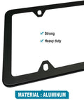 Black aluminum holder for Clear License Plate Frame Covers 2 Pack Flat Tag Protector with durability description.