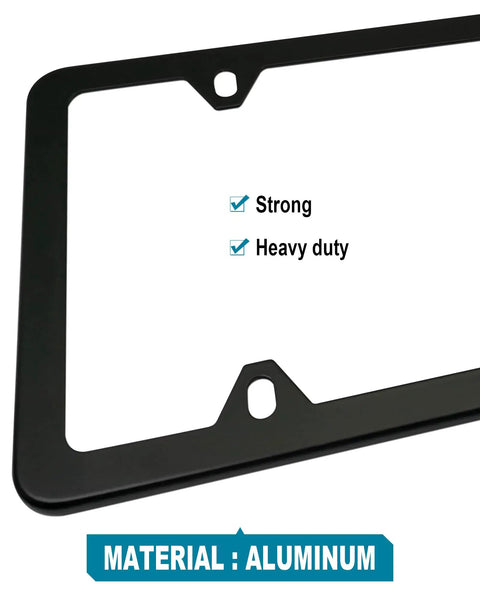 Black aluminum holder for Clear License Plate Frame Covers 2 Pack Flat Tag Protector with durability description.