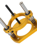 Adjustable Router Lift For 63.5-65mm Diameter Universal Trimming Machines In Aluminum Alloy Under-Table Base Clamping Lifting System With Slick Height Adjustment And Gold Finish, top view