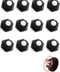 12 Pack 1 Inch Self Adhesive Caster Wheels Mini Plate Nylon Ball Rollers Hella Smooth Glide on a white background.