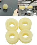 4 Piece Knitting Machine Wax Rings For Snag Free Yarn Feeding And Needle Protection, shown in package and in knitting machine