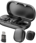 AI Noise Filter Wireless Lavalier Microphone With Charging Case For iPhone 17 And Android, featuring compact design, open case view.