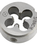 3/8-16 UNC Tap And Die Set Right Hand For Thread Repair And Metalworking, Pro Grade High Speed Steel Tap Tool With Alloy Die, Includes 3/8 Inch Tap And Die For Steel Iron Aluminum Copper And Other Metals. Round 3/8-16 UNC alloy die close-up
