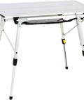 Foldable Outdoor Picnic Camping Table With Adjustable Height Aluminum Legs And Roll Up Top, Silver Finish, Mesh Storage Layer