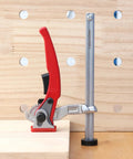 Built To Last Clamping Element 20mm Diameter For Multifunctional Tables, 160mm Clamping Range, 60mm Throat Depth, Chrome Plated Steel, Anti Pinch Soft Pads, Multi Angle Locking, Ratchet Arm For Fast Secure Hold, red lever clamp on workbench