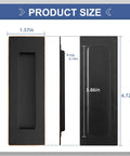 Slick Recessed Pocket Door Hardware Set With Flushing Edge Pull And Two Legit Heavy Duty Slide Handles For Smooth Closet Barn Door Operation In Top Shelf Oil Rubbed Bronze Finish size guide showing dimensions 1.57in, 3.86in, and 4.72in.
