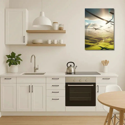 Freedom Over The Green Hills Wall Art Dope Canvas Print Or Poster Ready To Hang 30x20 Home Decor, gliders over lush hills and sky