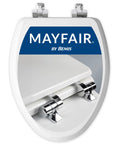 Toilet Seat With Chrome Hinges, Slow Close Wood Seat, Easy Install, Elongated White, Durable Metal Hinges, Modern Upgrade