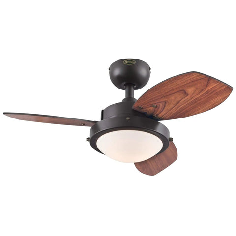 Wengue 30 Inch Indoor Ceiling Fan With Light, Espresso Finish, Reversible Espresso And Dark Cherry Blades, 16W LED Light Kit With Opal Glass