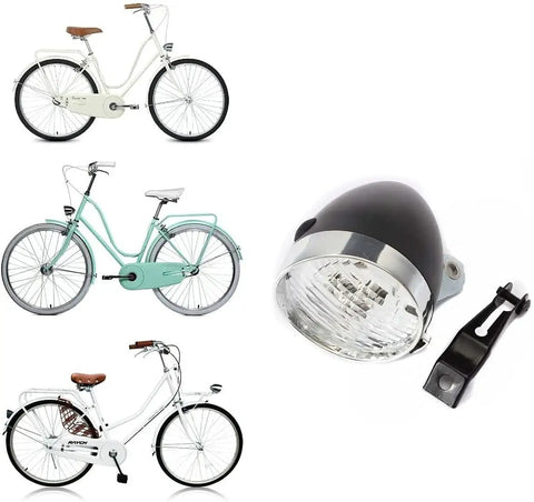 Vintage Retro Front Bicycle Light With Bracket, 3 LED Headlamp For Night Riding, Battery Powered By 3 AAA Batteries Not Included, Durable Black ABS Housing, Easy Mount On Road Or Mountain Bikes, Bright, Reliable Illumination