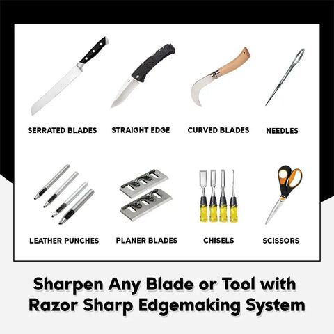 Boss Level Edgemaking System Deluxe Blade Sharpening Kit For 6 Inch Bench Grinder 8 Inch Setup With Abrasive And Polishing Wheels Extra Grit Jewelers Rouge Conditioning Wax And Step By Step Instructions Made In The Usa