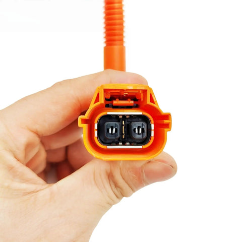 Rugged Electric AC Compressor Compatible With Byd Qin EV Cooling Pump BC28A 409V connector held in hand, orange casing and pins visible.