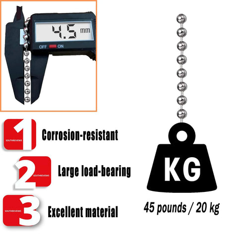 10 Beaded Ball Chain 4.5mm 16.4 Feet Spool With 8 Connector Clasps, corrosion-resistant, load-bearing up to 20 kg