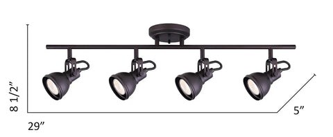 Polo Style 4 Light Track Lighting Rail With Adjustable Heads In Oil Rubbed Bronze, 29 Inch Wide Fixture