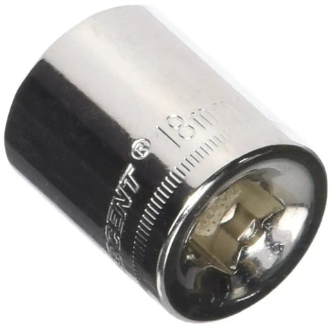 3/8 Inch Drive 12 Point Standard Metric Socket 18mm Built Tough With Chrome Vanadium Steel Nickel Chrome Plated, angled view
