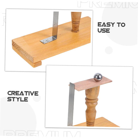 Wooden Inertia Demonstrator Pendulum For Science Classroom with metal rod and ball, highlighting base and structure details.