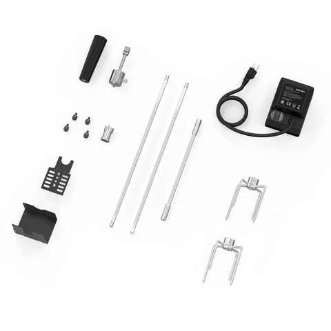 Universal Rotisserie Kit For Most 2 To 4 Burner Gas Grills With 32 To 42 Inches Five Sixteenth Inch Square Spit Rods Includes Three Rotisserie Spits And Counterbalance Designed For Easy Setup And Durable Stainless Components For Lasting Grilling components with motor and spit rods